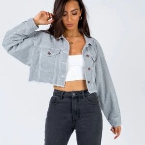 Princess Polly Black/White Houndstooth Cropped Buttoned Jacket, Raw Hem, Sz 6